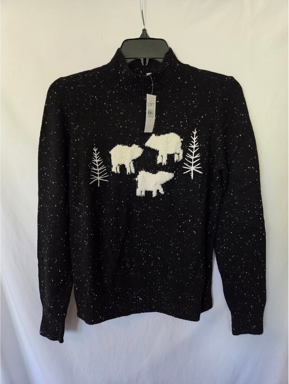LOFT NWT Womens S Sheep Sweater Black Speckled Mock Neck Cottagecore Novelty